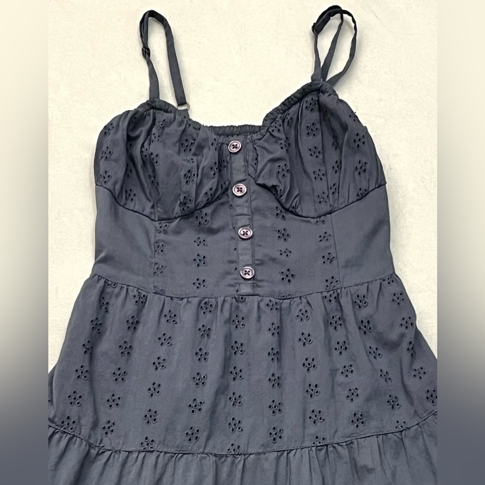 Hollister California Women’s Blue Eyelet Dress with Smocked Top Adjustable Strap - Picture 3 of 15